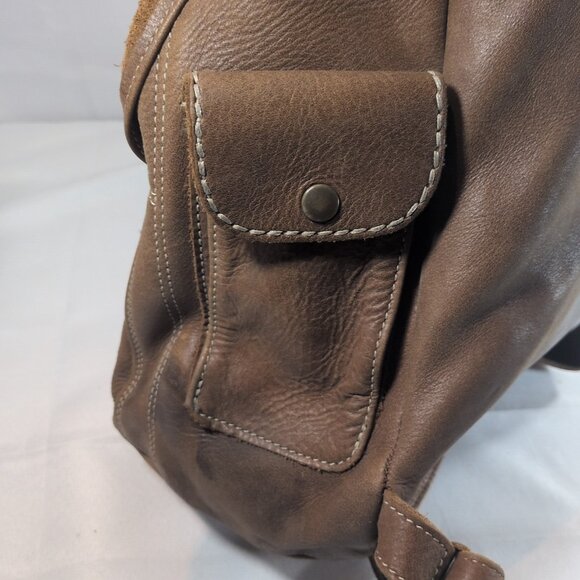 Roots Canada Genuine Leather Backpack Brown Canadian Leaf Bag Tan Vintage Large - Picture 10 of 16